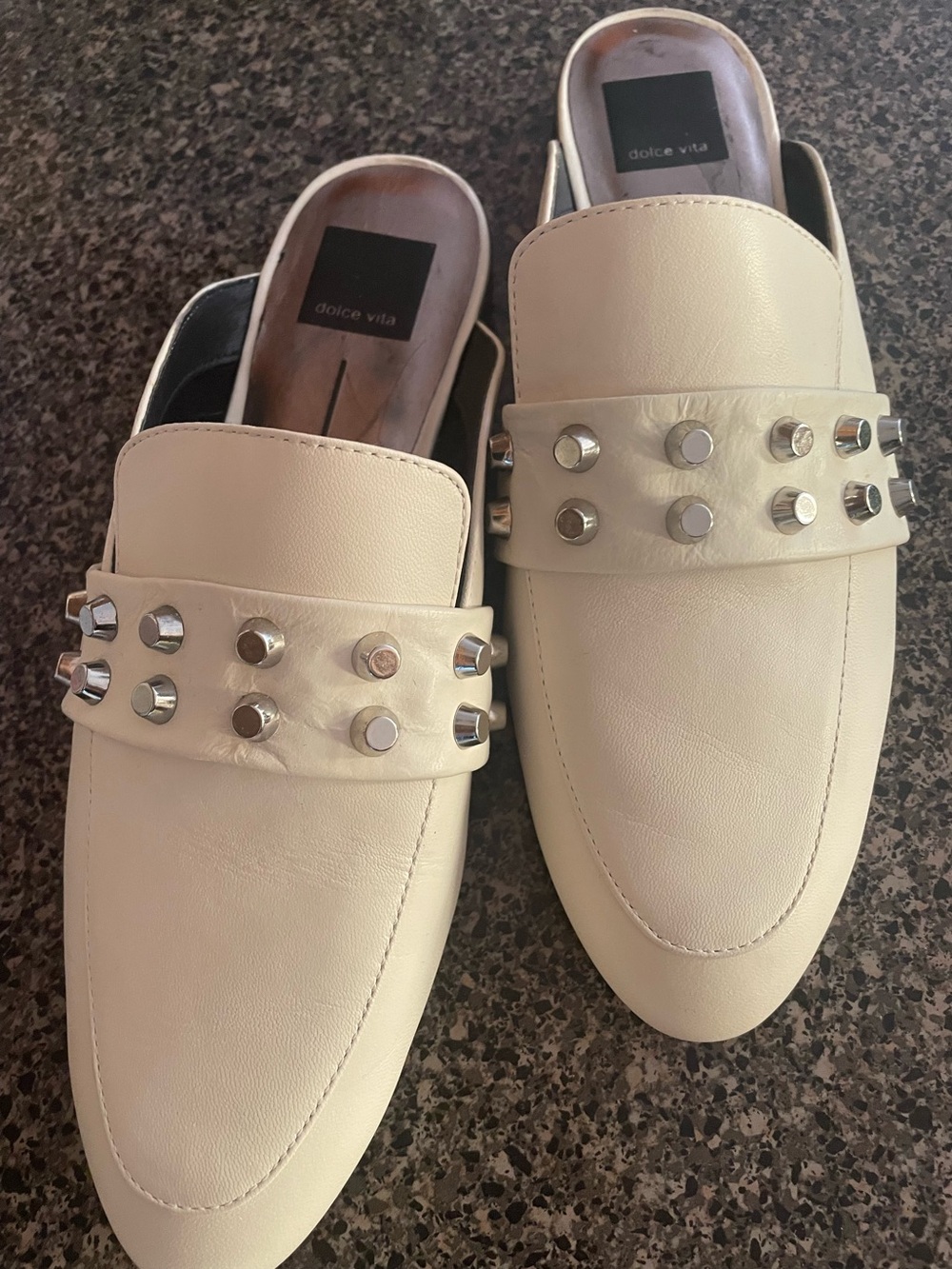 Dolce Vita women’s Cream leather Studded Slip-On  Loafers